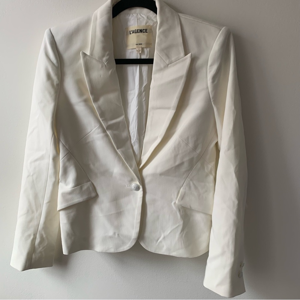 L'AGENCE Jennah Cropped Blazer in Ivory Sz 4 - Picture 6 of 13